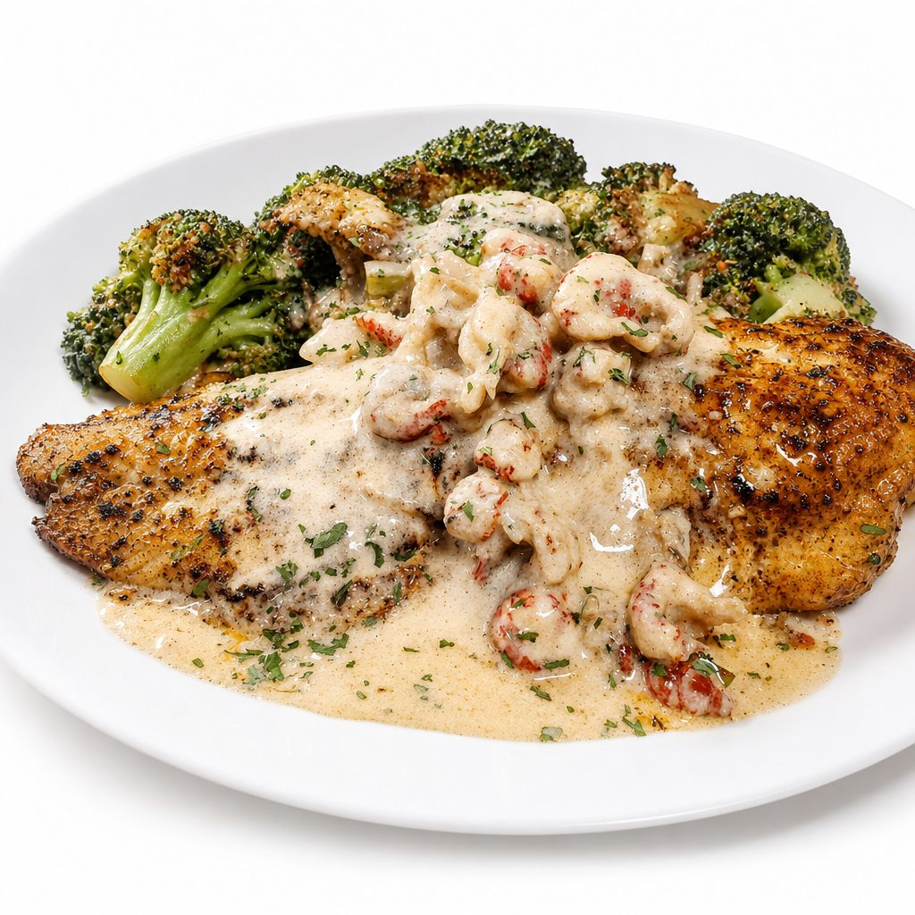 Honey Jerk Shrimp & Salmon Over Hibachi Rice.